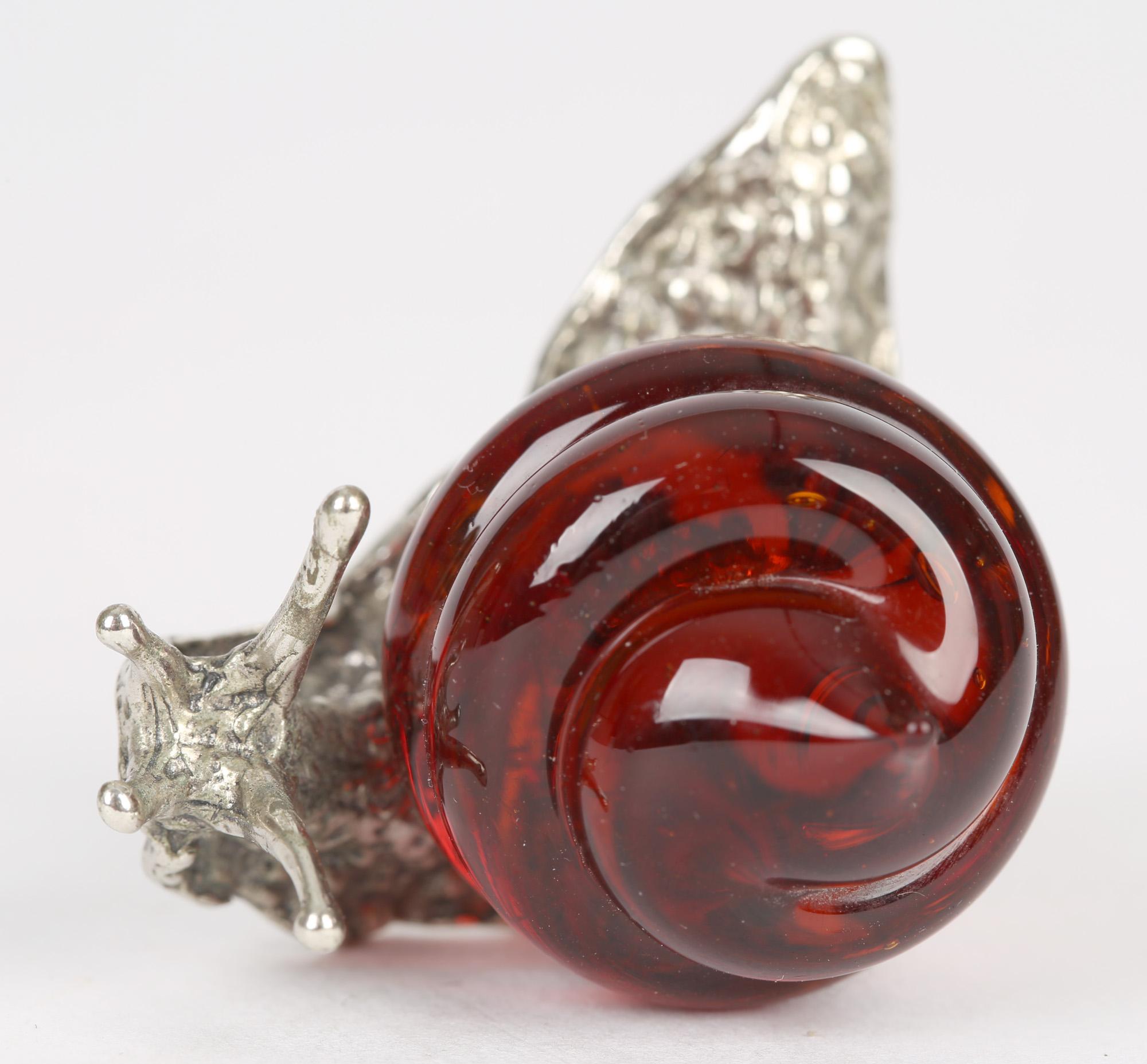 Italian Contemporary Murano Glass Mounted Silver Snail 2