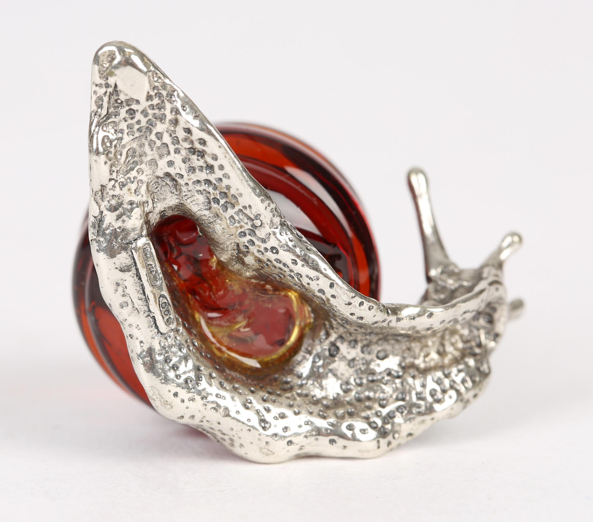 Italian Contemporary Murano Glass Mounted Silver Snail 3