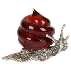 Italian Contemporary Murano Glass Mounted Silver Snail