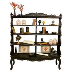 Italian Contemporary Napoleon III Style - Black and Gold Antiqued Wood Bookcase