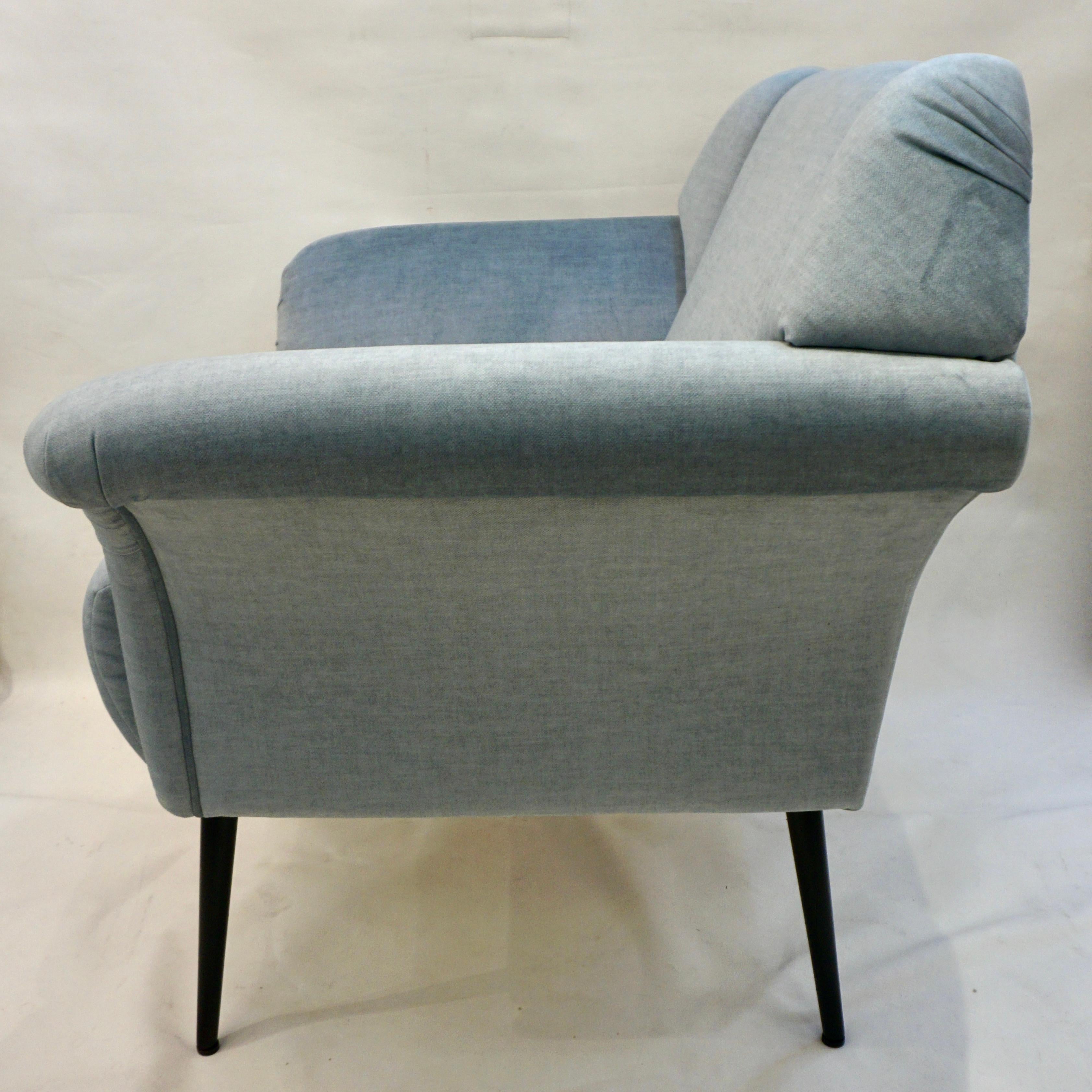 Hand-Crafted Cosulich Interiors Italian Mid-Century Modern Style Pair of Aquamarine Armchairs For Sale
