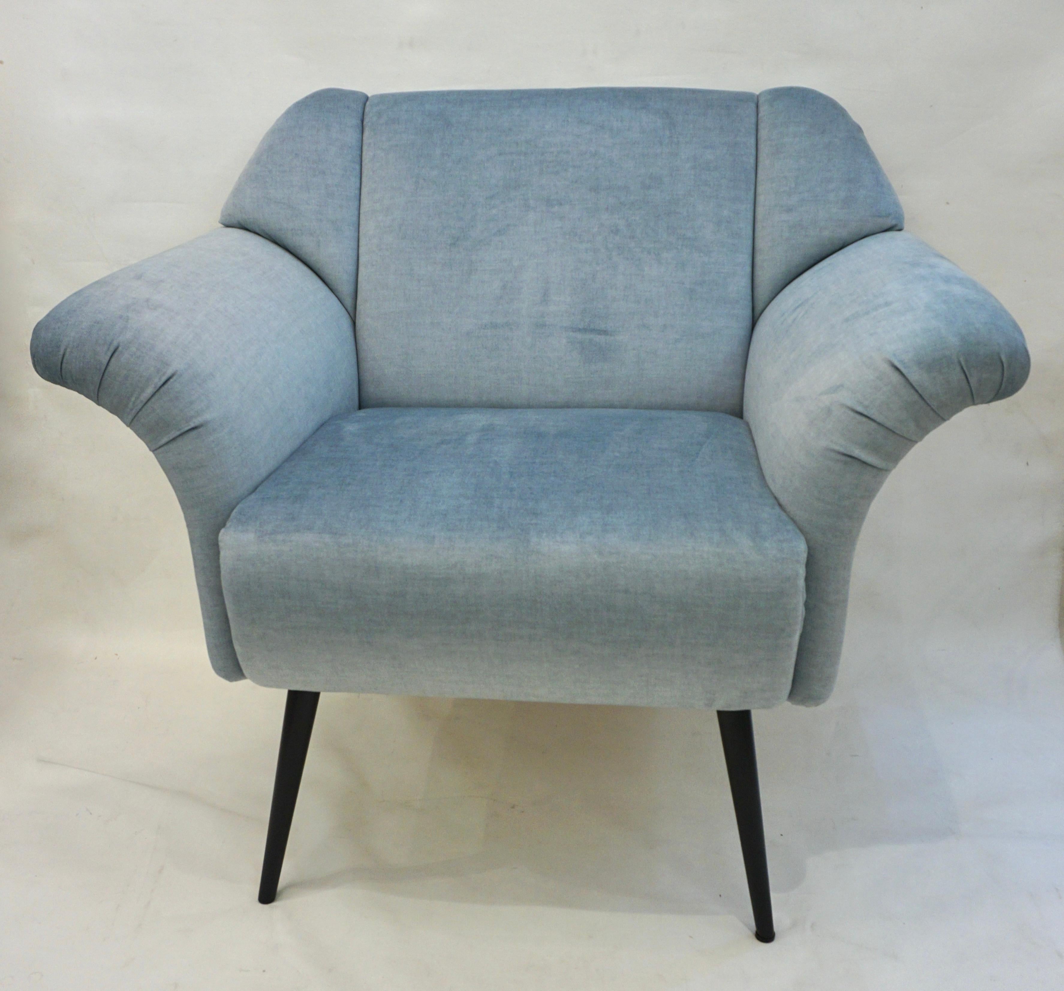 Organic Modern Cosulich Interiors Italian Mid-Century Modern Style Pair of Aquamarine Armchairs For Sale