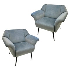 Cosulich Interiors Italian Mid-Century Modern Style Pair of Aquamarine Armchairs