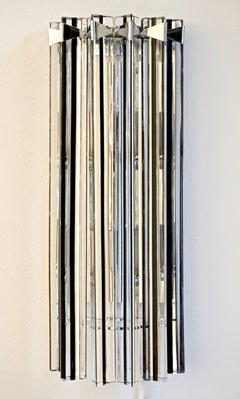 Italian Contemporary Pair of Nickel Crystal and Black Inset Murano Glass Sconces