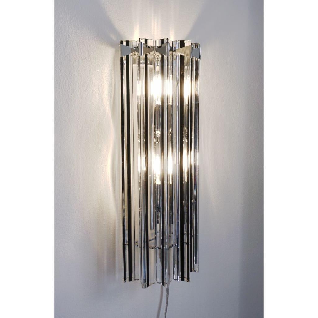 Minimalist Italian Contemporary Pair of Nickel Crystal and Black Inset Murano Glass Sconces