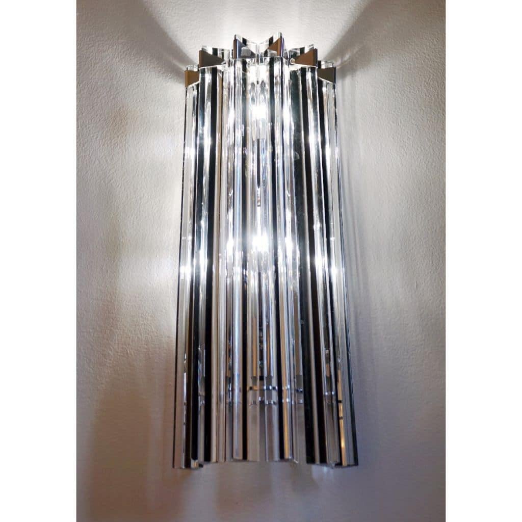 Italian Contemporary Pair of Nickel Crystal and Black Inset Murano Glass Sconces 1
