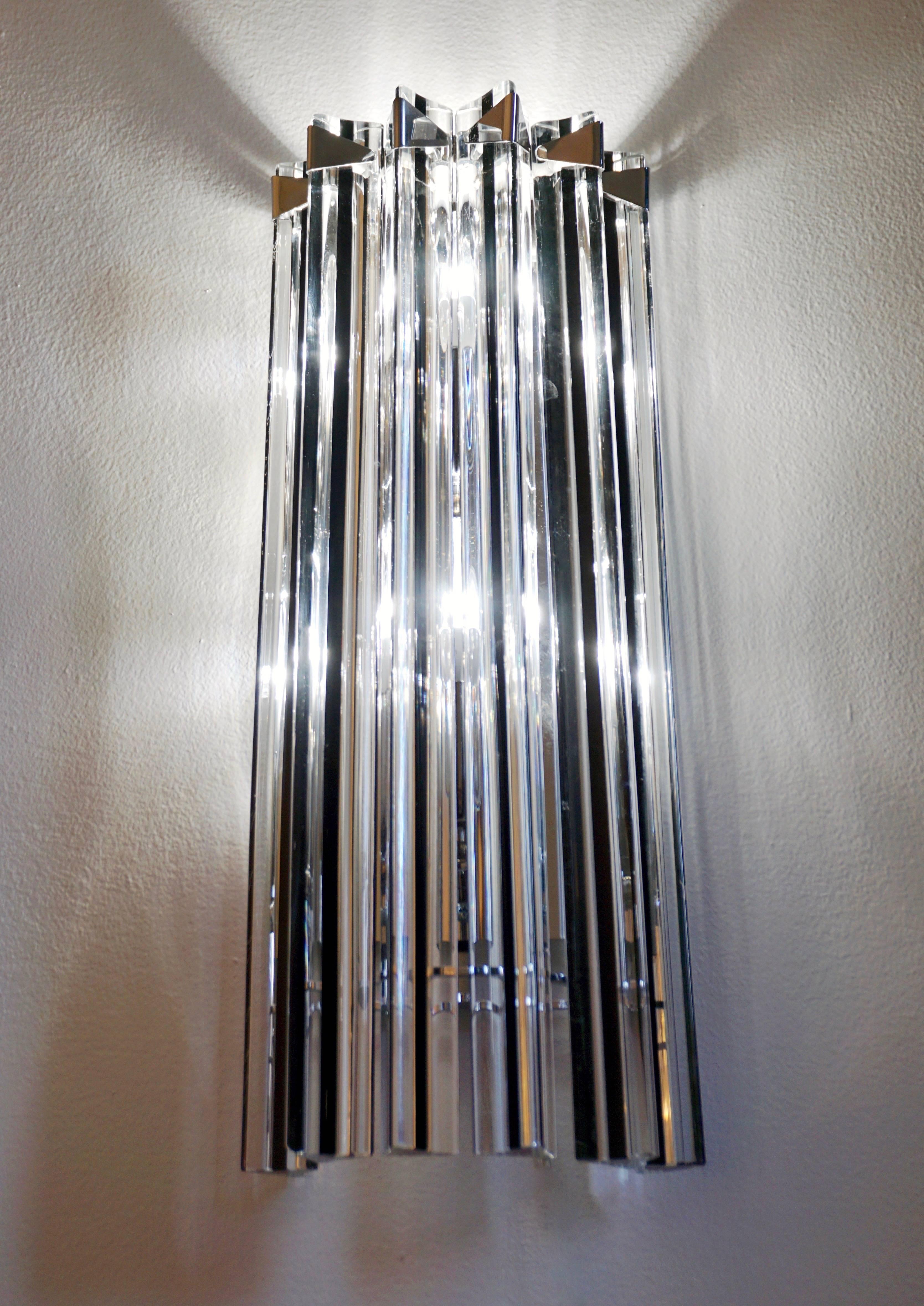 Italian Contemporary Pair of Nickel Crystal and Black Inset Murano Glass Sconces For Sale 1