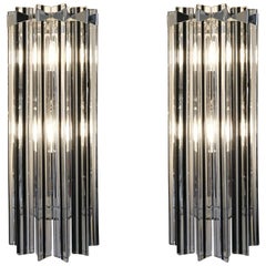 Italian Contemporary Pair of Nickel Crystal and Black Inset Murano Glass Sconces