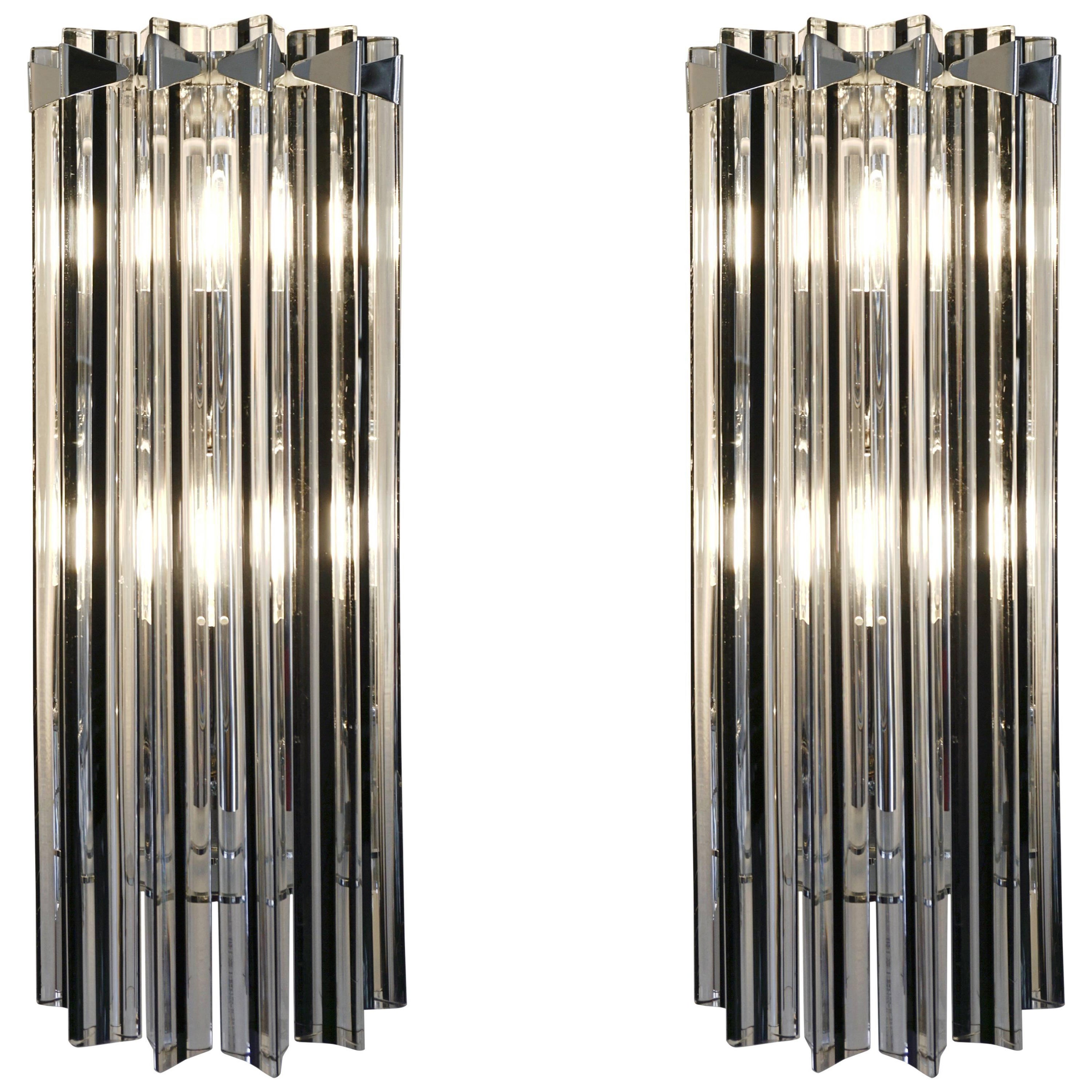 Italian Contemporary Pair of Nickel Crystal and Black Inset Murano Glass Sconces For Sale