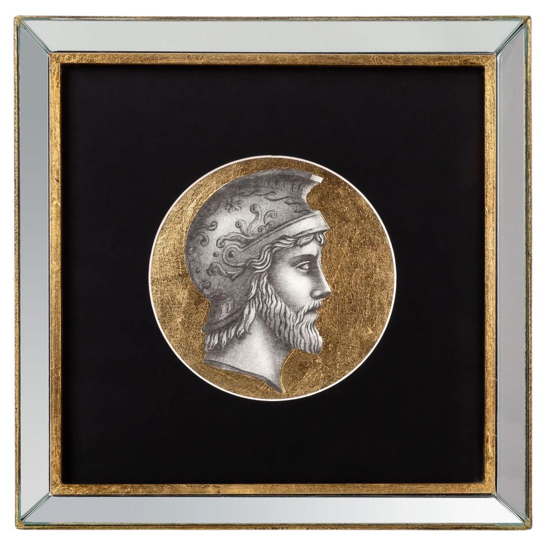 Italienischer Contemporary Print von Ancient Profile mit Spiegel und Gold Wood Frame  im Angebot