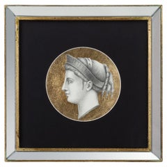 Italian Contemporary Print of Ancient Profile with Mirror and Gold Wood Frame
