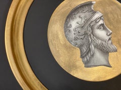 Italian Contemporary Print of Ancient Profile with Round Gold Wooden Frame