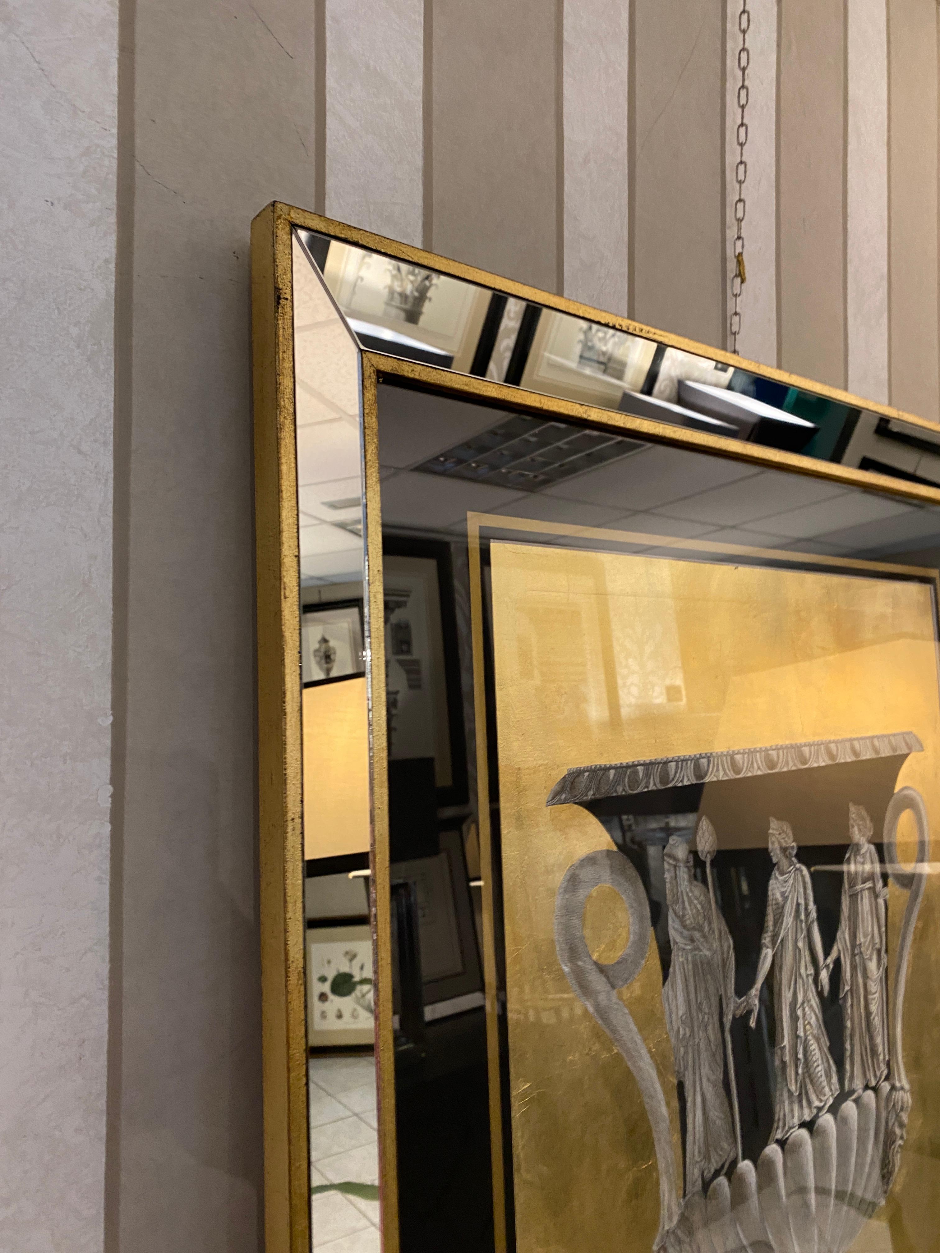 XXI secolo e contemporaneo Vaso Romano Italiano Contemporaneo Nero Oro Grande Stampa con Cornice Wood a Specchio 1 di 2 in vendita