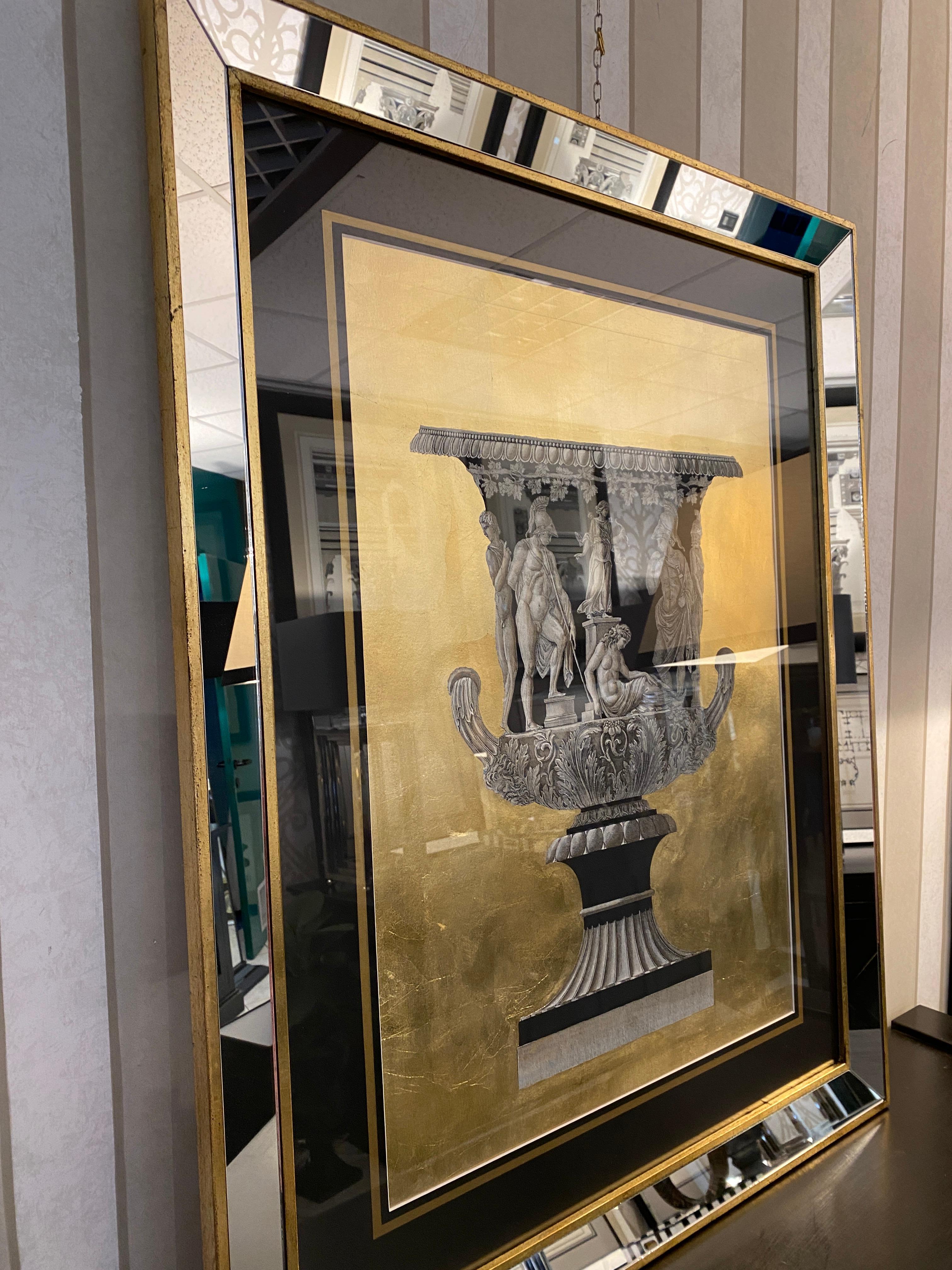 Vaso Romano Italiano Contemporaneo Nero Oro Grande Stampa con Cornice Wood a Specchio 2 di 2 in vendita 4