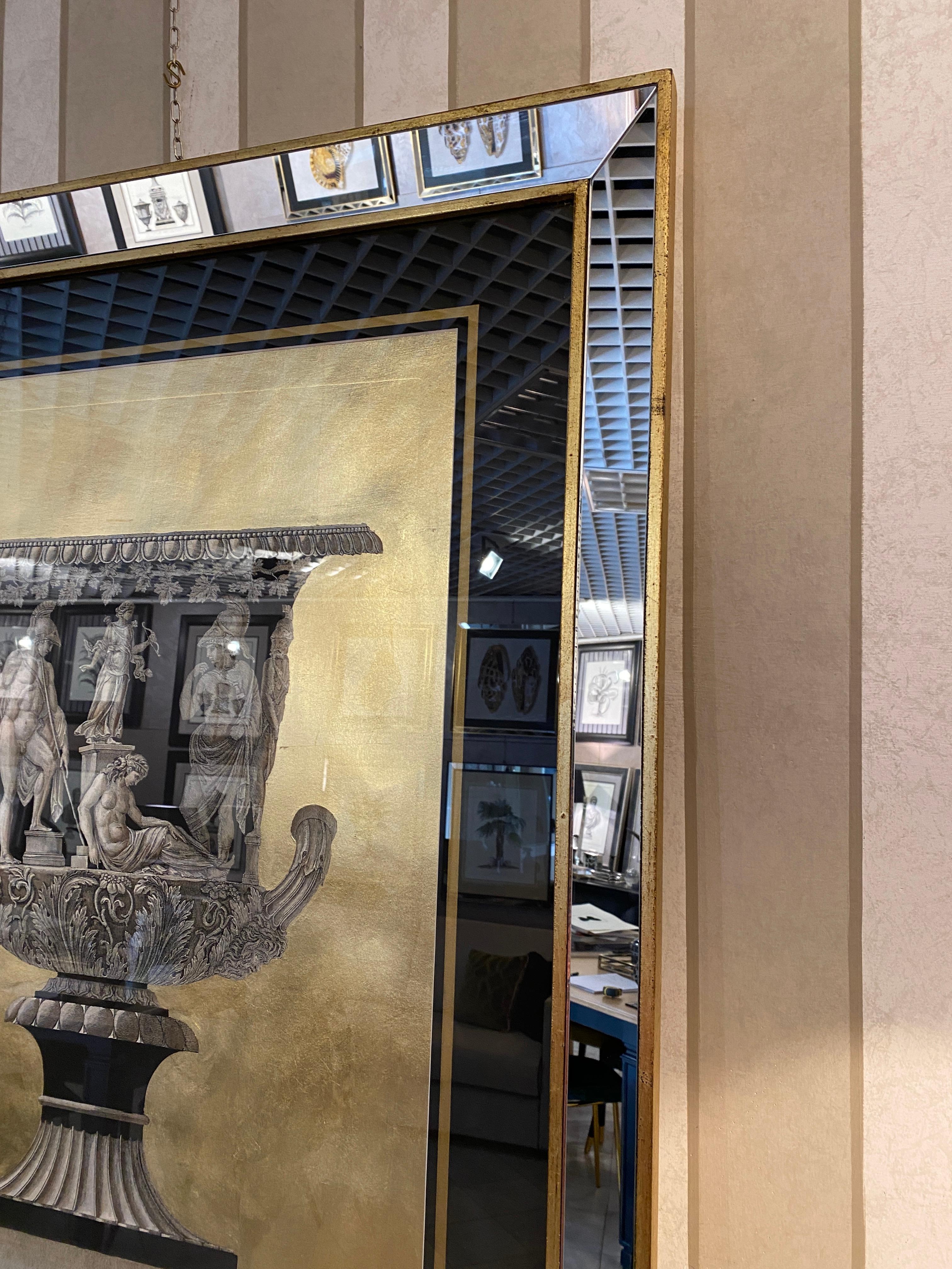 Vaso Romano Italiano Contemporaneo Nero Oro Grande Stampa con Cornice Wood a Specchio 2 di 2 In condizioni Nuovo in vendita a Scandicci, Florence