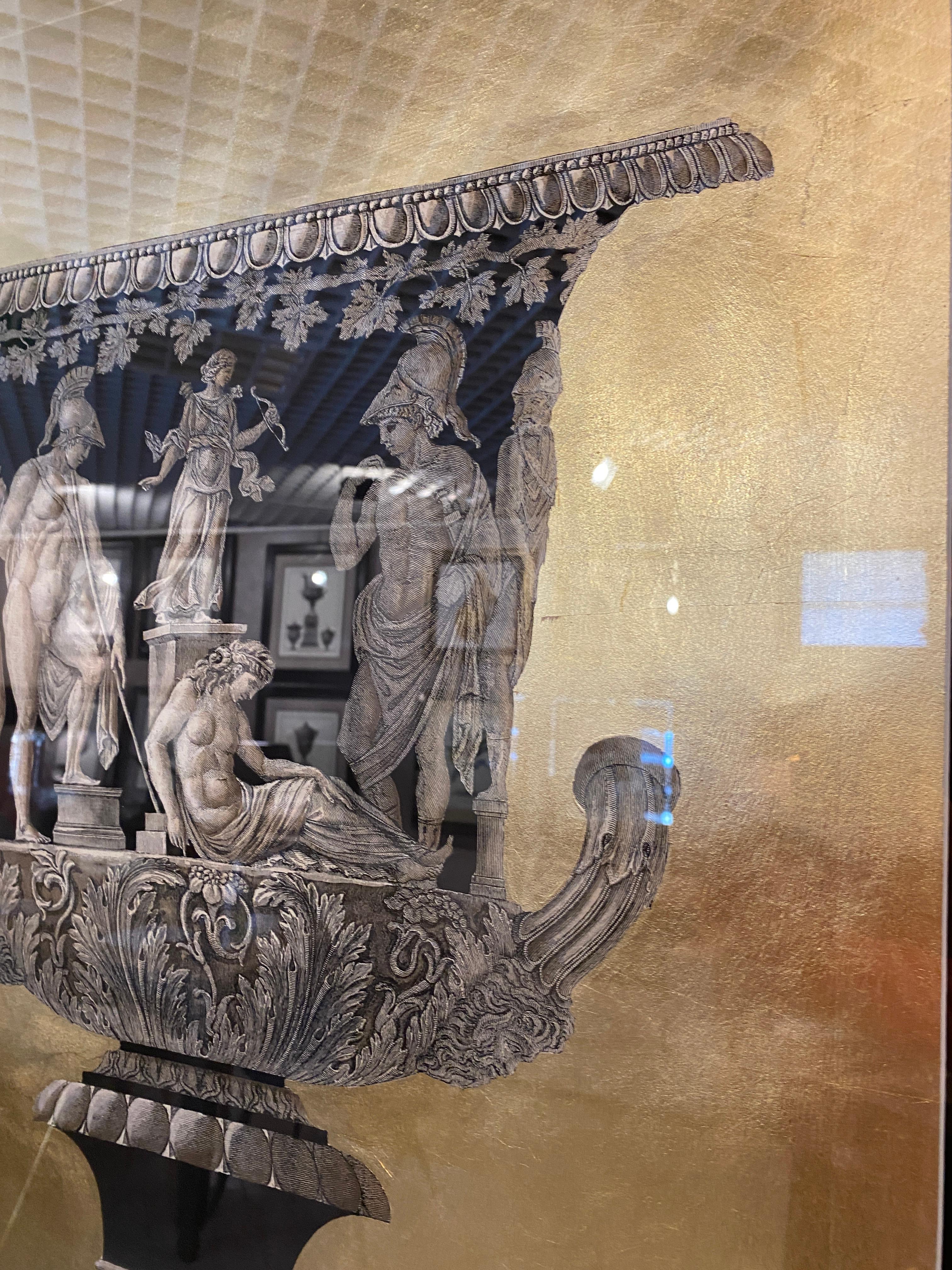 XXI secolo e contemporaneo Vaso Romano Italiano Contemporaneo Nero Oro Grande Stampa con Cornice Wood a Specchio 2 di 2 in vendita