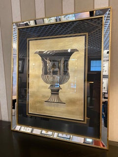 Italian Contemporary Roman Vase Black Gold Print with Mirror Wood Frame 1 of 2