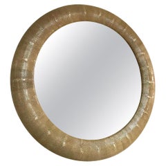 Italian Contemporary Round Mirror in Light Taupe Gray Shagreen