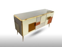 Italian Contemporary Sand and Brown Colou Murano Glass, Brass and Wood Sideboard