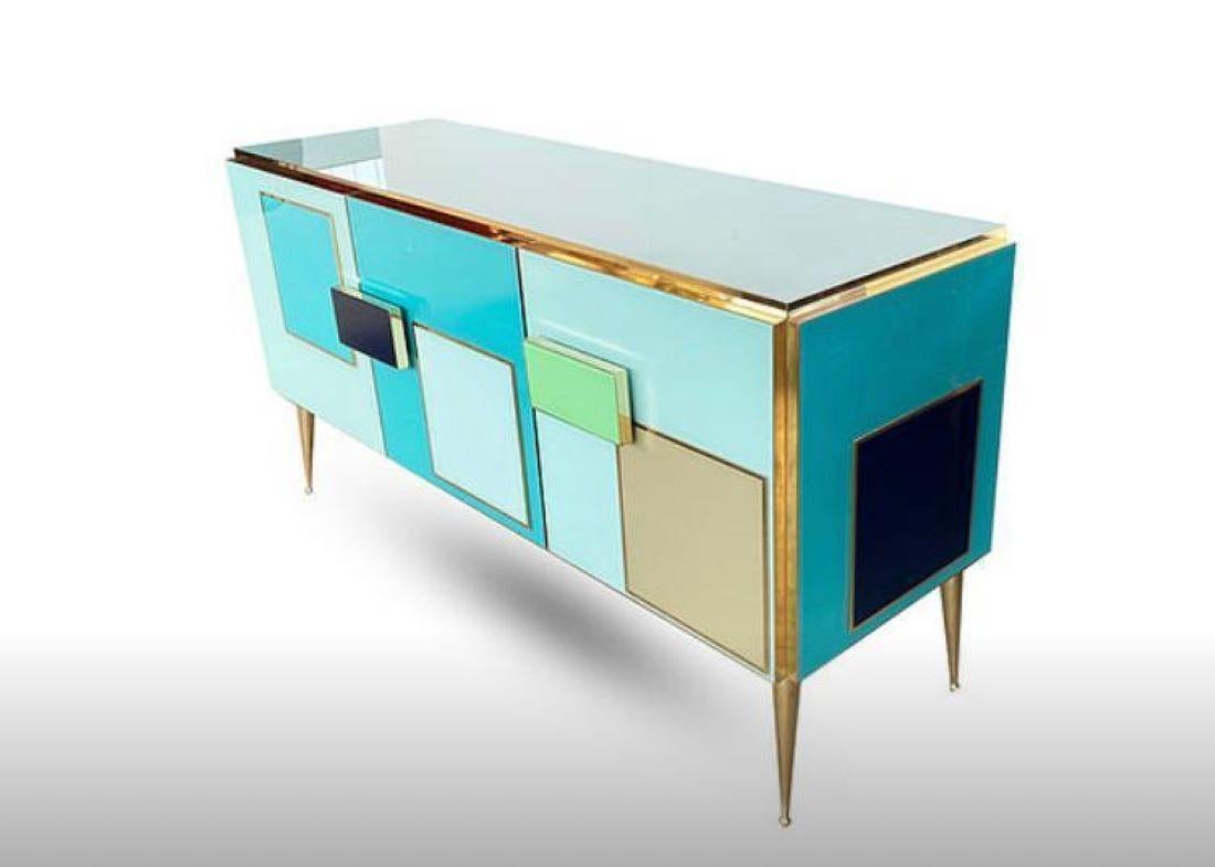 Italian Contemporary Sand and Brown Colou Murano Glass, Brass and Wood Sideboard In New Condition For Sale In Scandicci, Florence