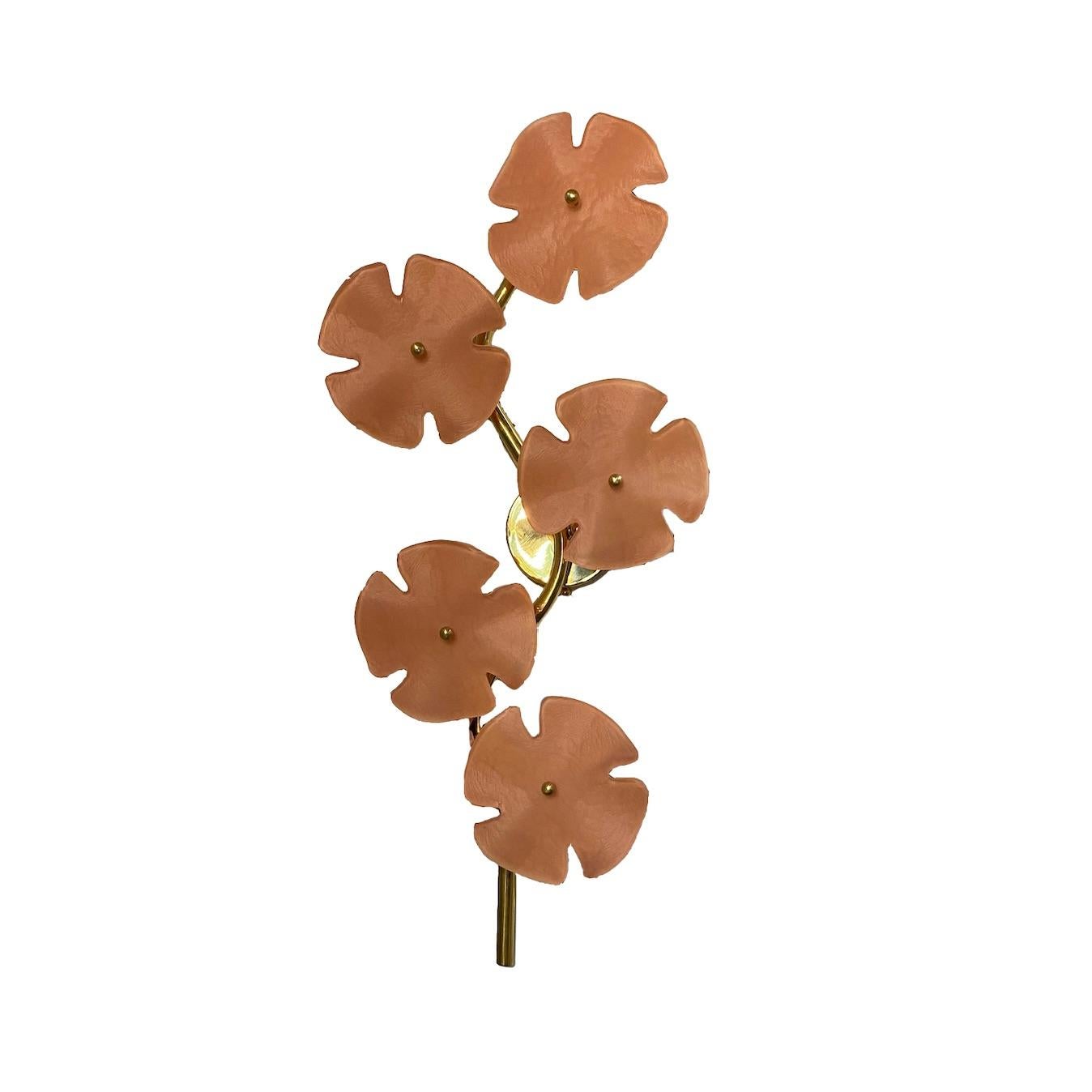Modernity Italian Satin White Gold Art Murano Glass Flower Sconce/Flush Mount Light (applique/applique lumineuse) en vente 4