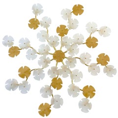 Italian Modern Satin White Gold Art Murano Glass Flower Sconce/Flush Mount Light