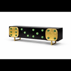 Italian Contemporary Sideboard with Gilt Panels and Green Glass Details