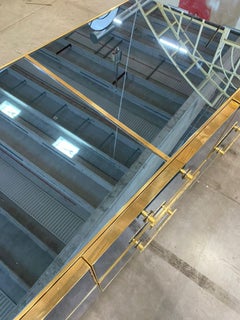 Italian Contemporary Silver Blue Mirror, Brass Wood Sideboard w Sculpture Handle