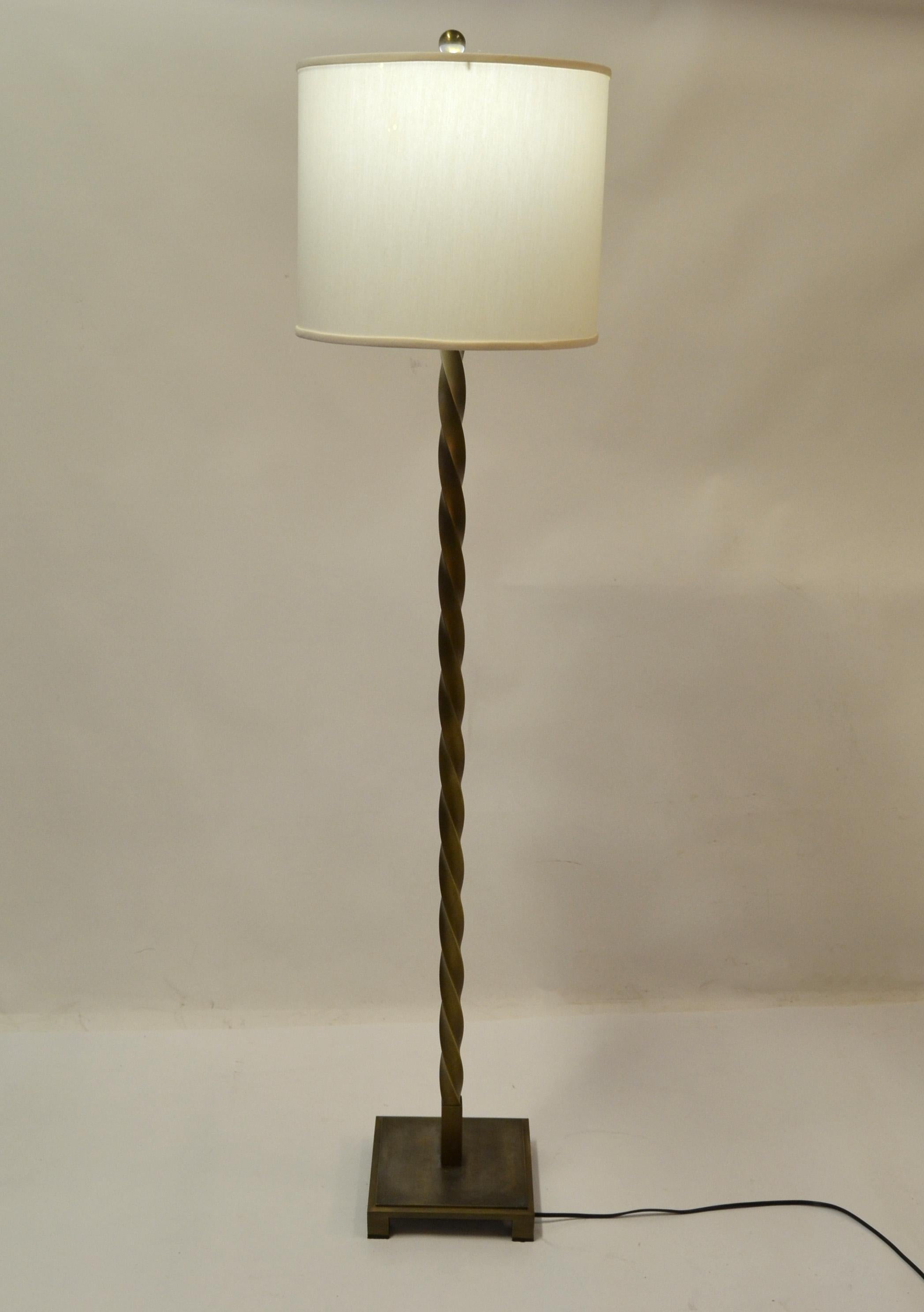Modern Italian Contemporary Solid Brushed Bronze Twisted Floor Lamp, Reading Lamp For Sale