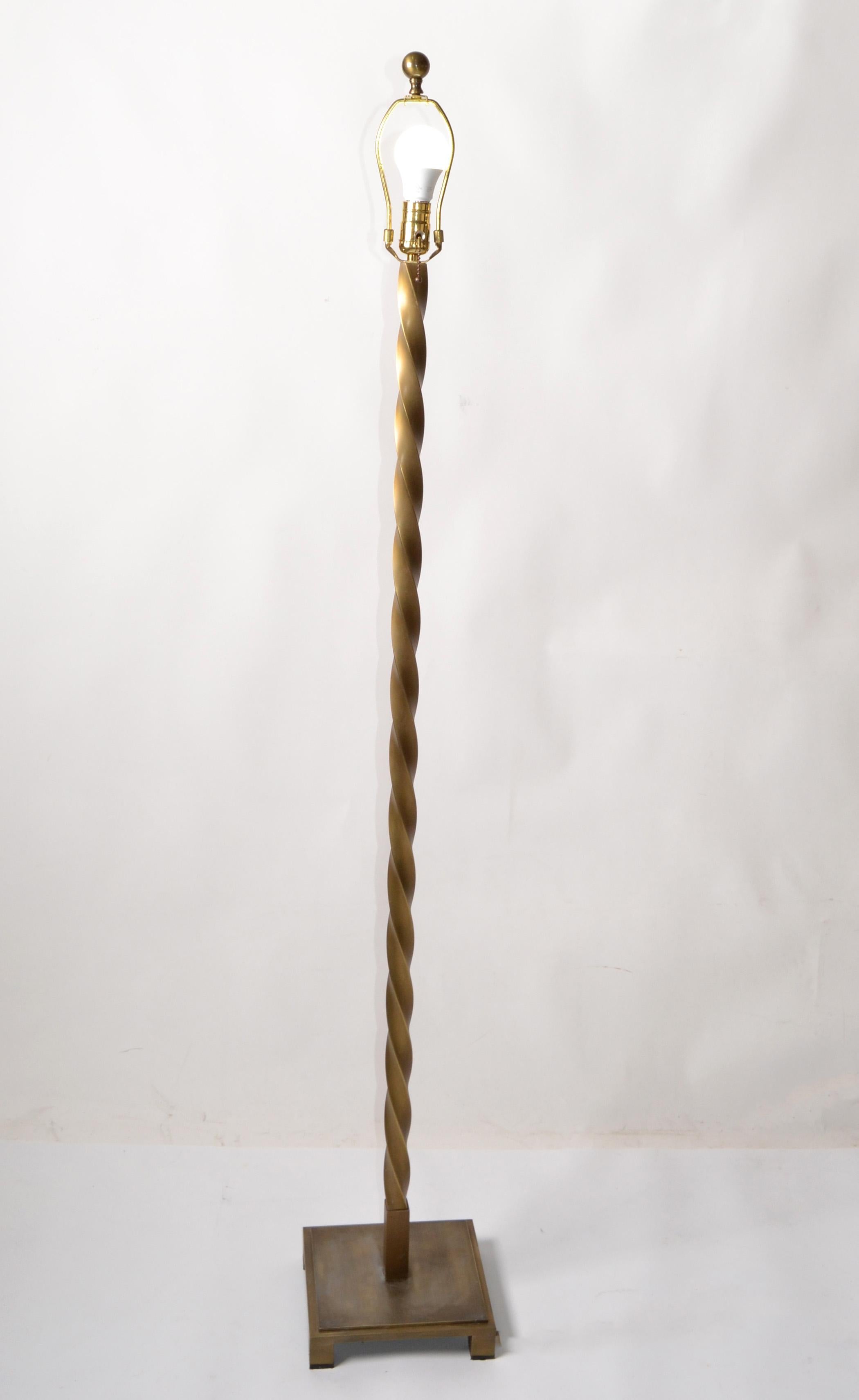 Italian Contemporary Solid Brushed Bronze Twisted Floor Lamp, Reading Lamp For Sale 1