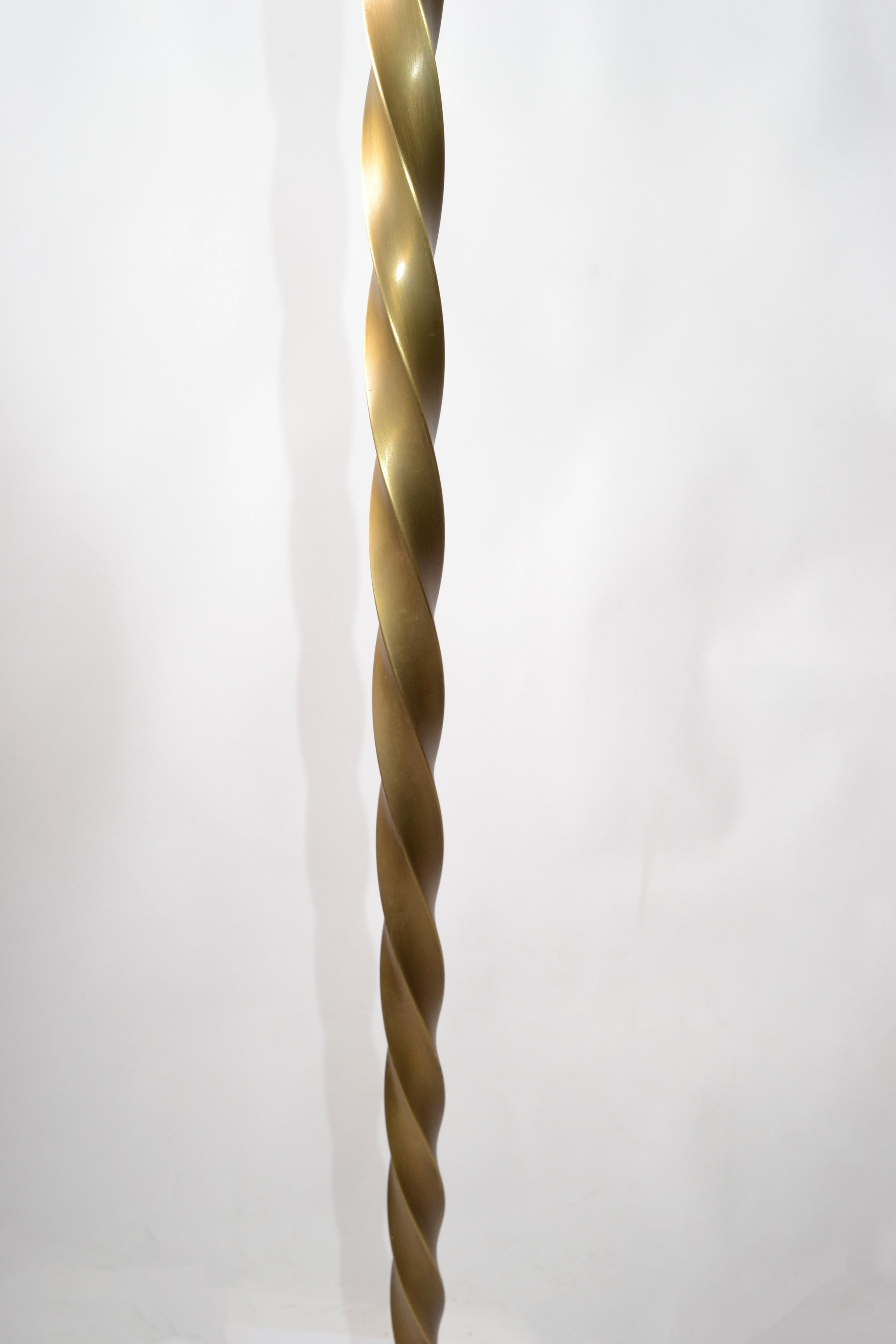 Italian Contemporary Solid Brushed Bronze Twisted Floor Lamp, Reading Lamp For Sale 3