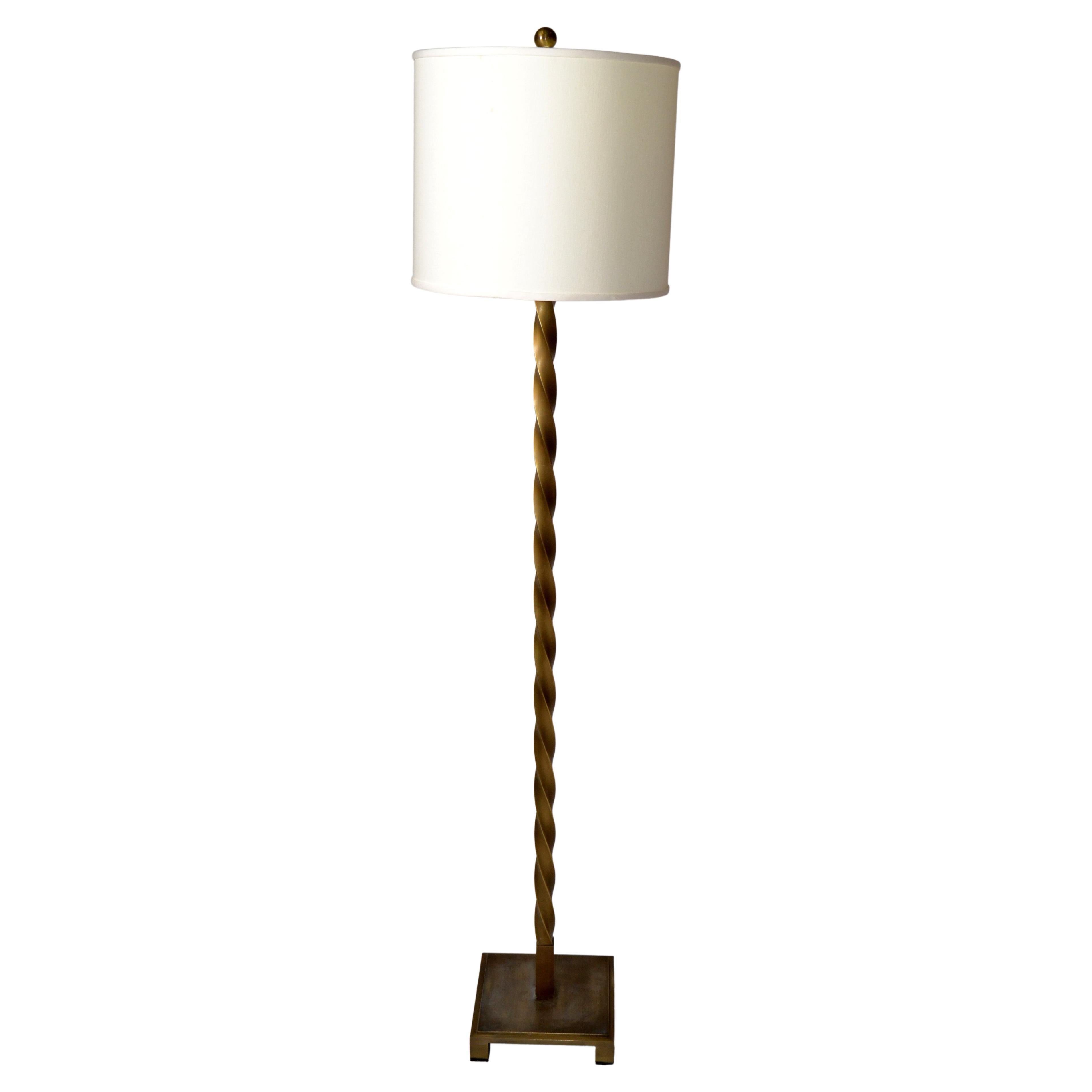 Italian Contemporary Solid Brushed Bronze Twisted Floor Lamp, Reading Lamp For Sale