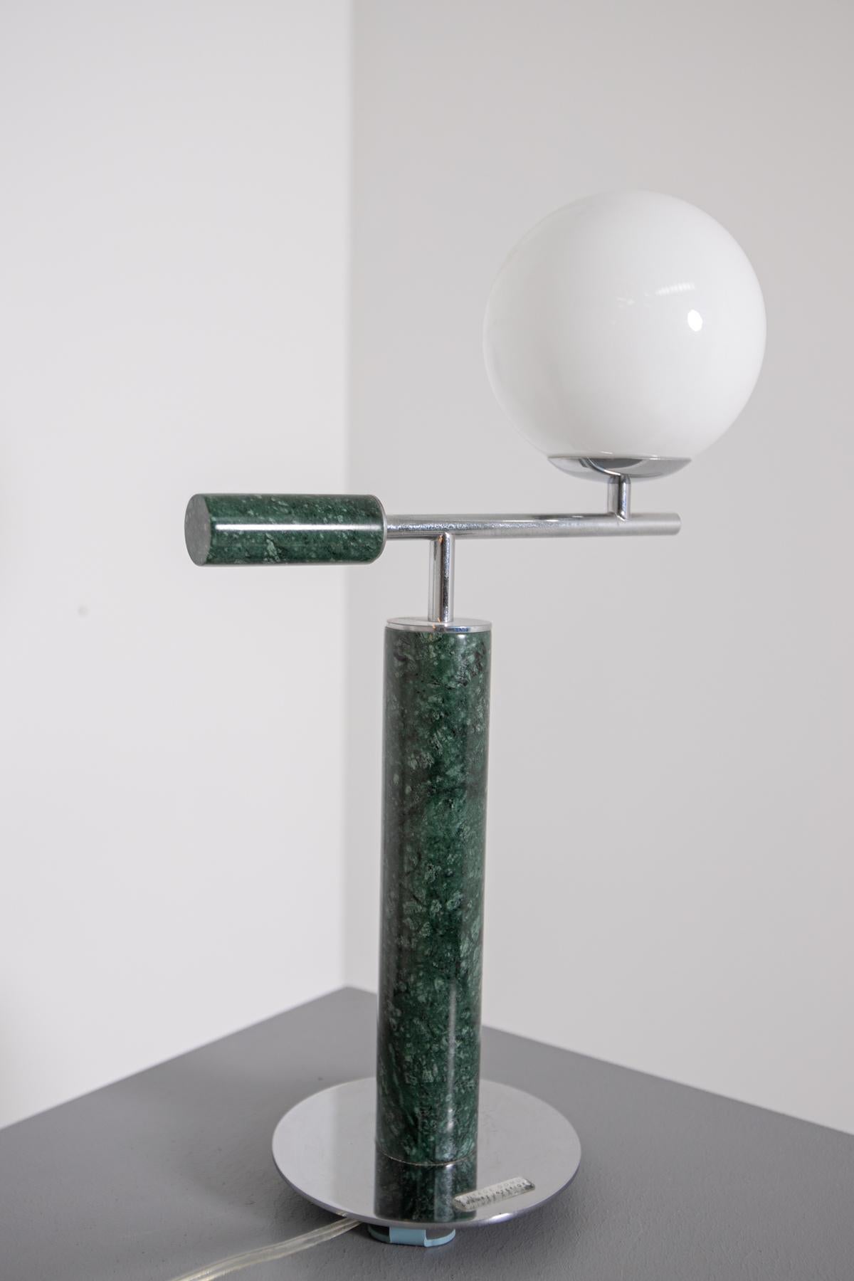 Italian Contemporary Table Lamp in Green Marble and Steel 7