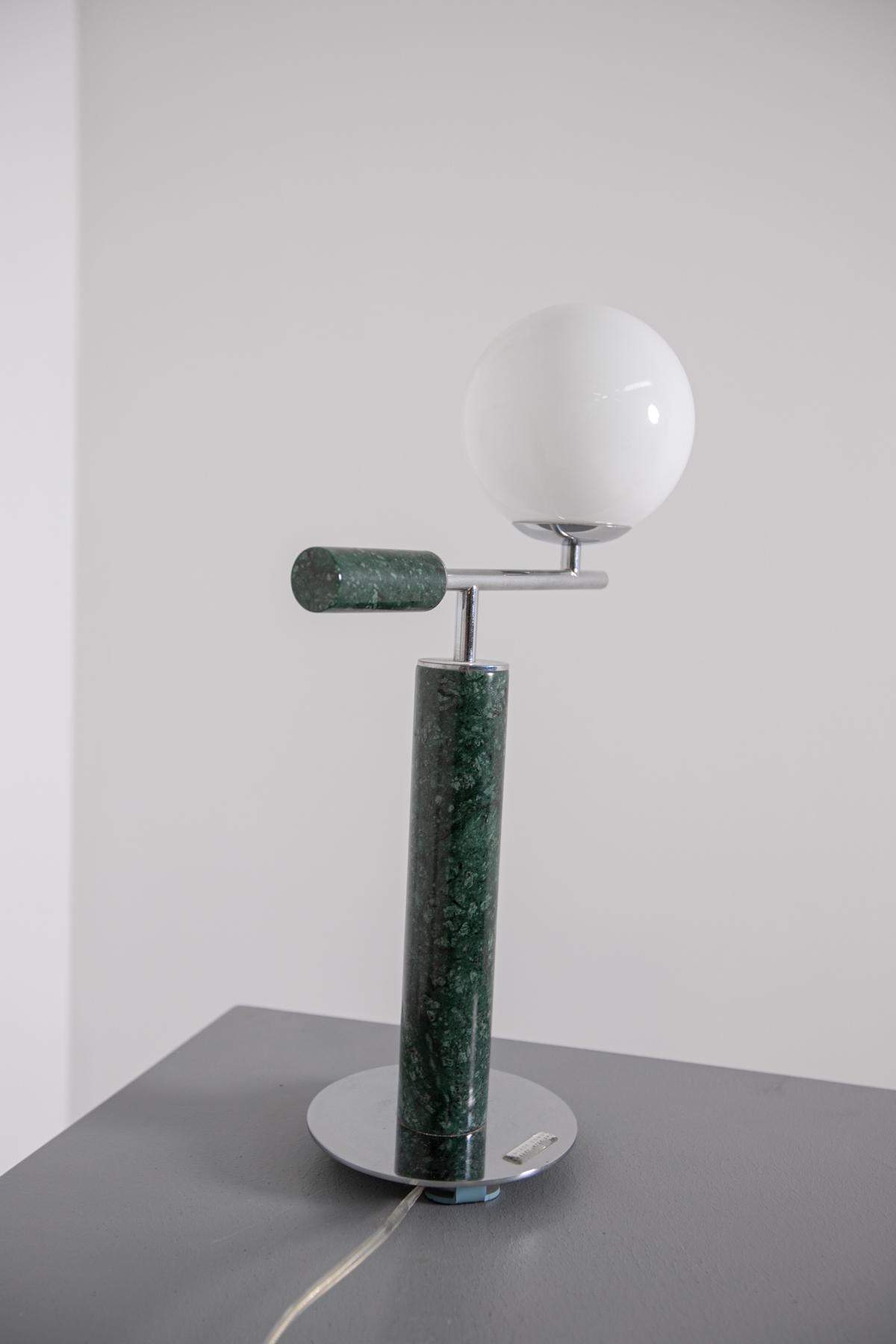 Italian Contemporary Table Lamp in Green Marble and Steel 8