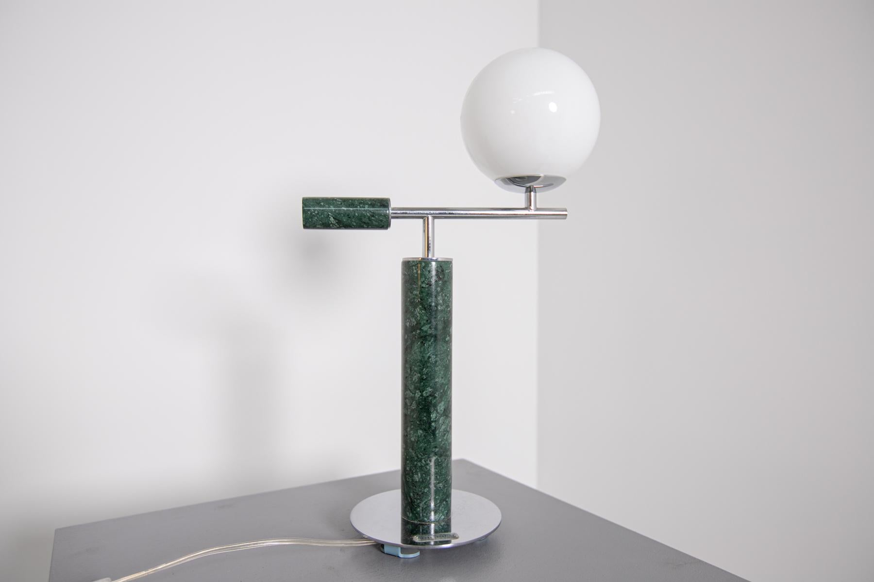 Italian Contemporary Table Lamp in Green Marble and Steel 12