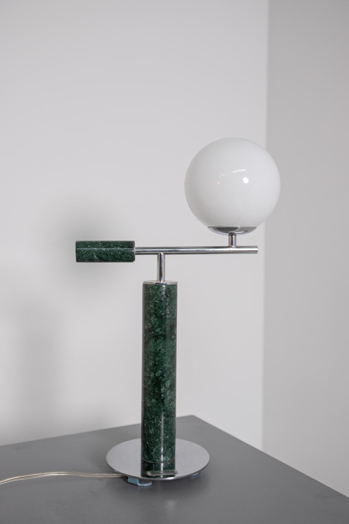 Italian Contemporary Table Lamp in Green Marble and Steel 13