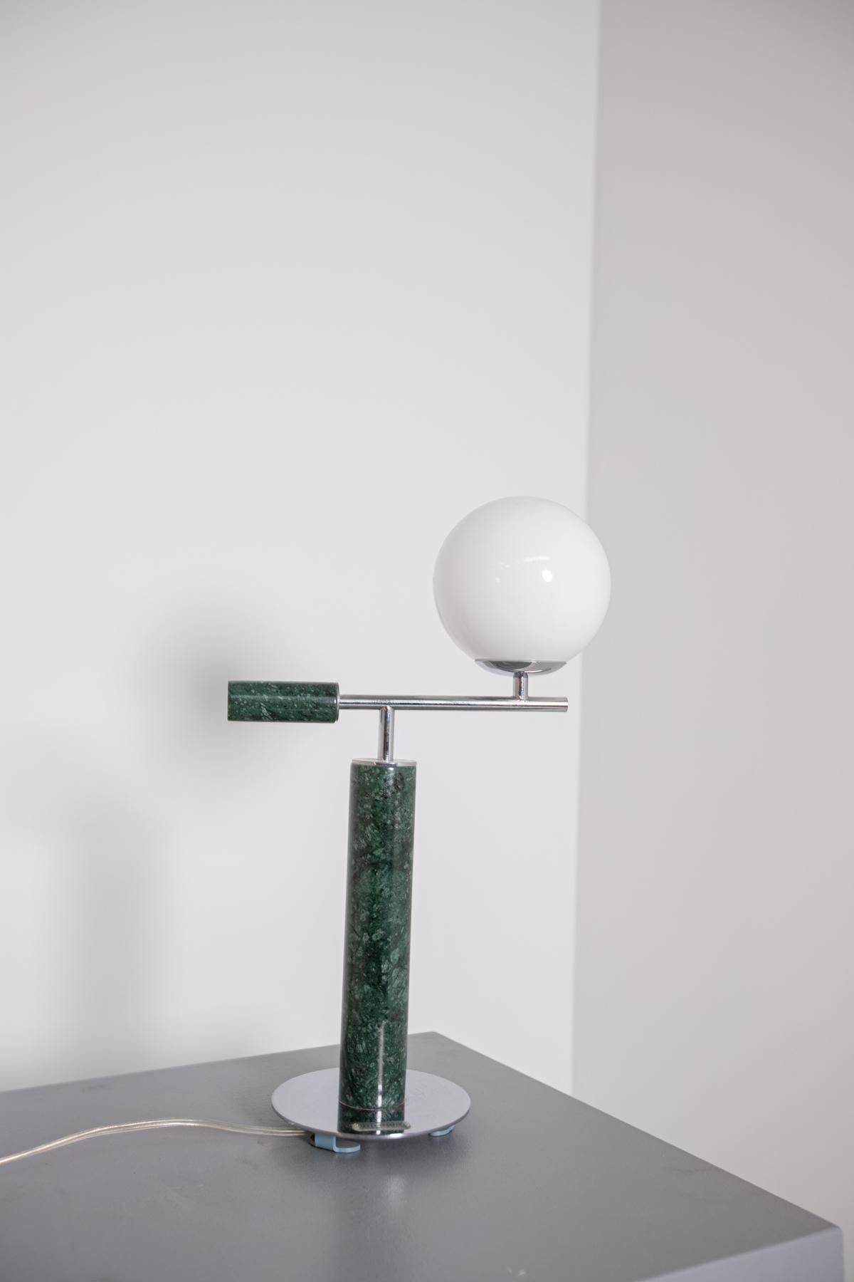 Post-Modern Italian Contemporary Table Lamp in Green Marble and Steel