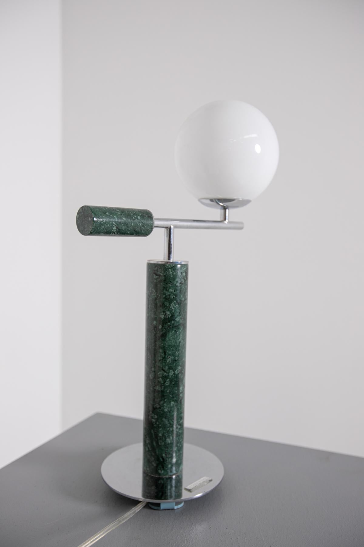 Italian Contemporary Table Lamp in Green Marble and Steel 4