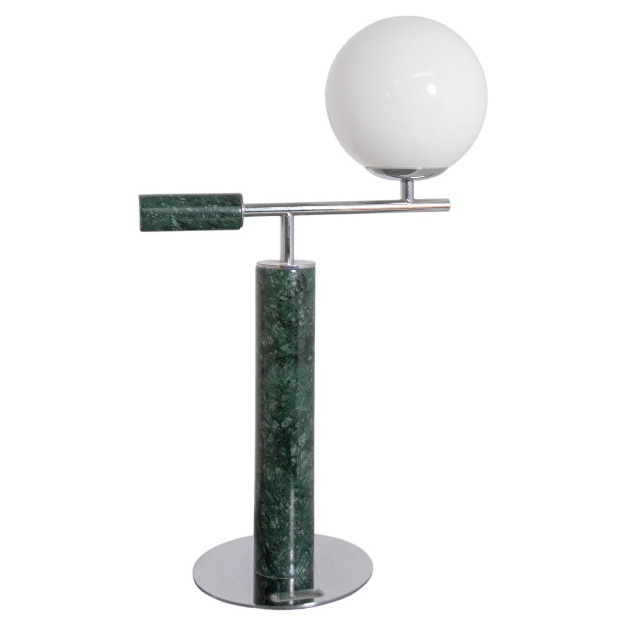 Italian Contemporary Table Lamp in Green Marble and Steel