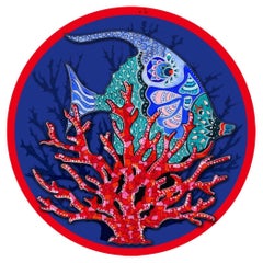 Italienische Contemporary Platzteller "Fisch und Koralle" Marineblau, 4er-Set