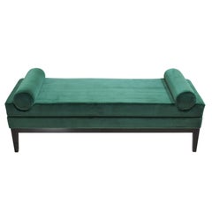 Italian Contemporary Upholstered Bench in Green Velvet Fabric