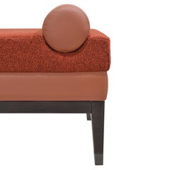 Italian Contemporary Upholstered Bench in Terracotta Fabric and Red Leather