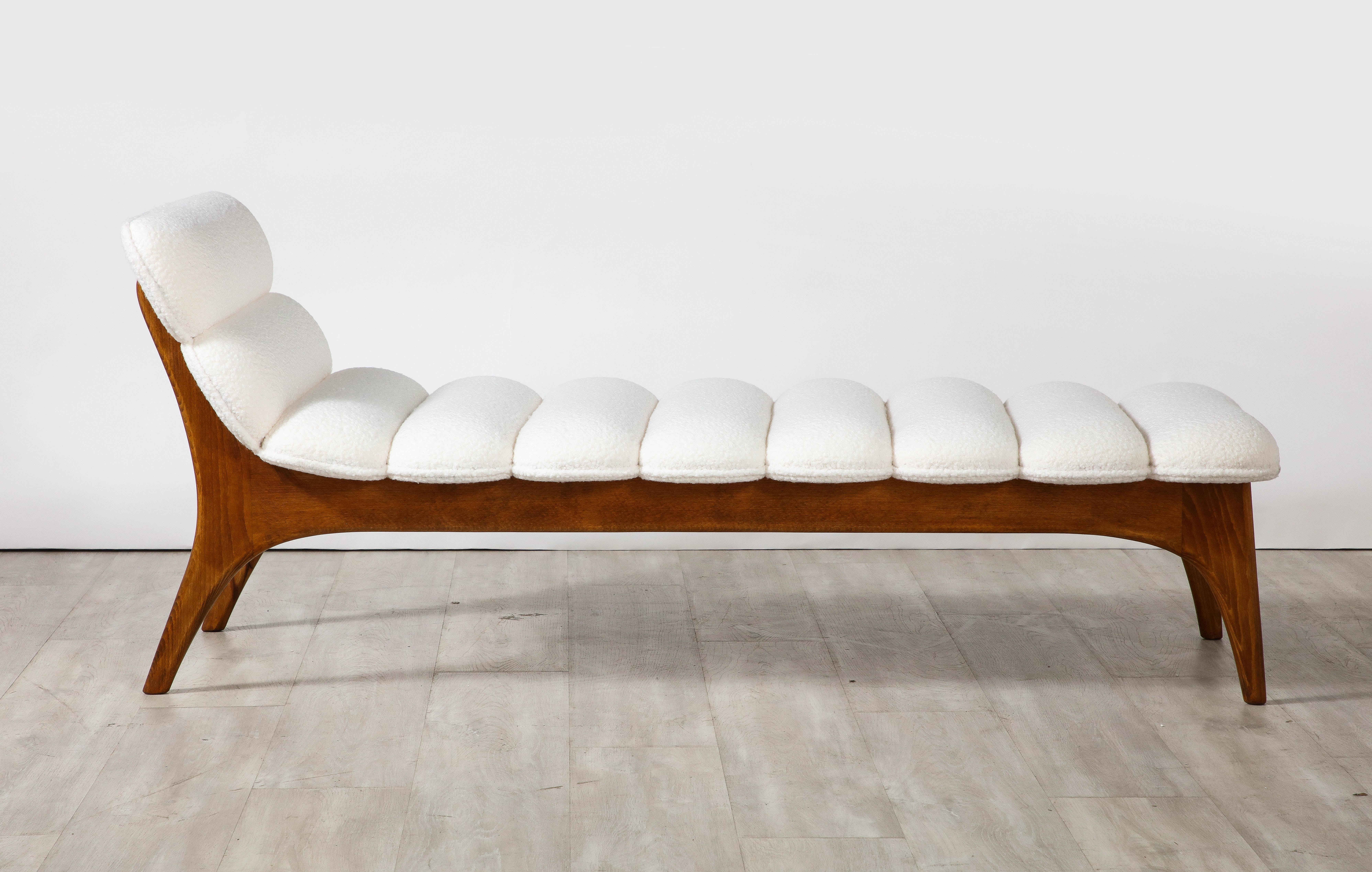 Italian Contemporary Walnut and Channel Tufted Chaise Longue or Daybed 6