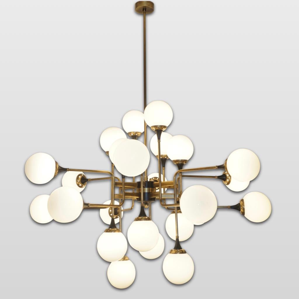 Italian Contemporary White Black & Brass 24-Light Modern Asymmetric Chandelier For Sale 4