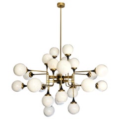 Italian Contemporary White Black & Brass 24-Light Modern Asymmetric Chandelier