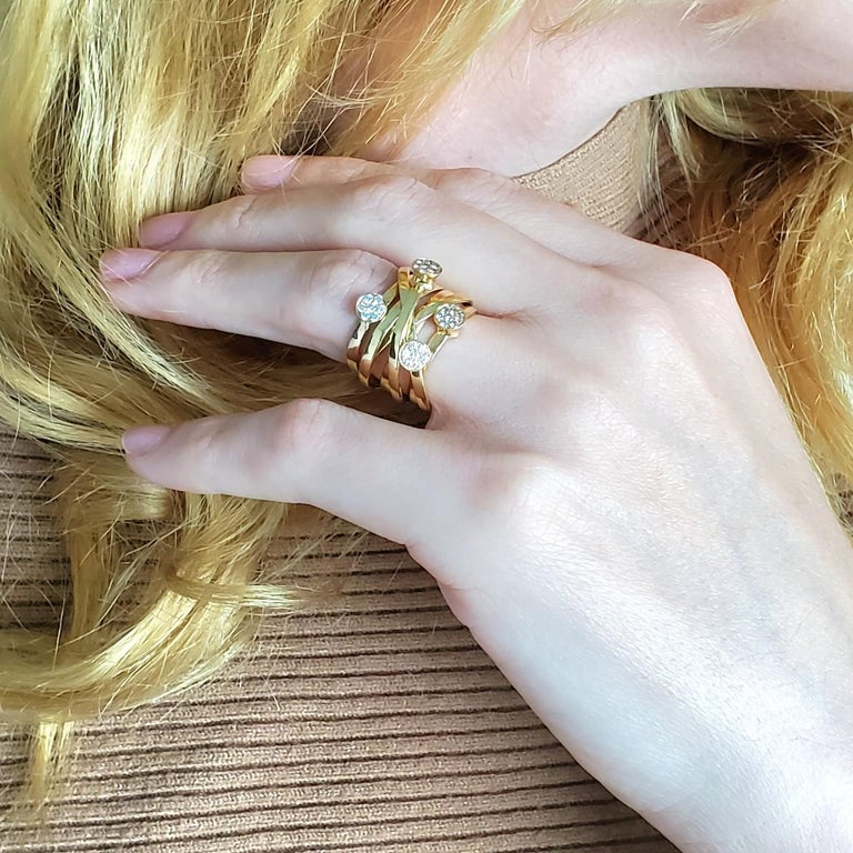 Italian Contemporary Wired Ring in Solid 18kt Gold with VS Diamonds For ...