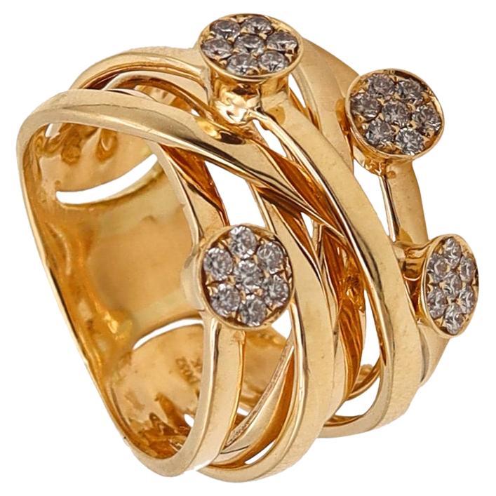 Italian Contemporary Wired Ring in Solid 18kt Gold with VS Diamonds For Sale