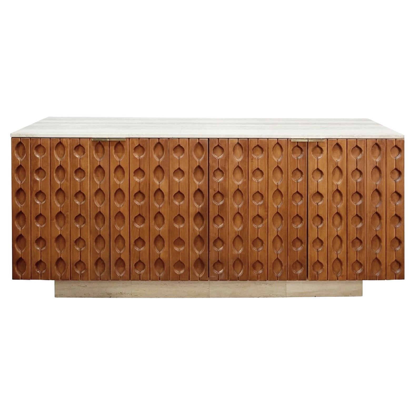Italian contemporary wood and travertine Sideboard