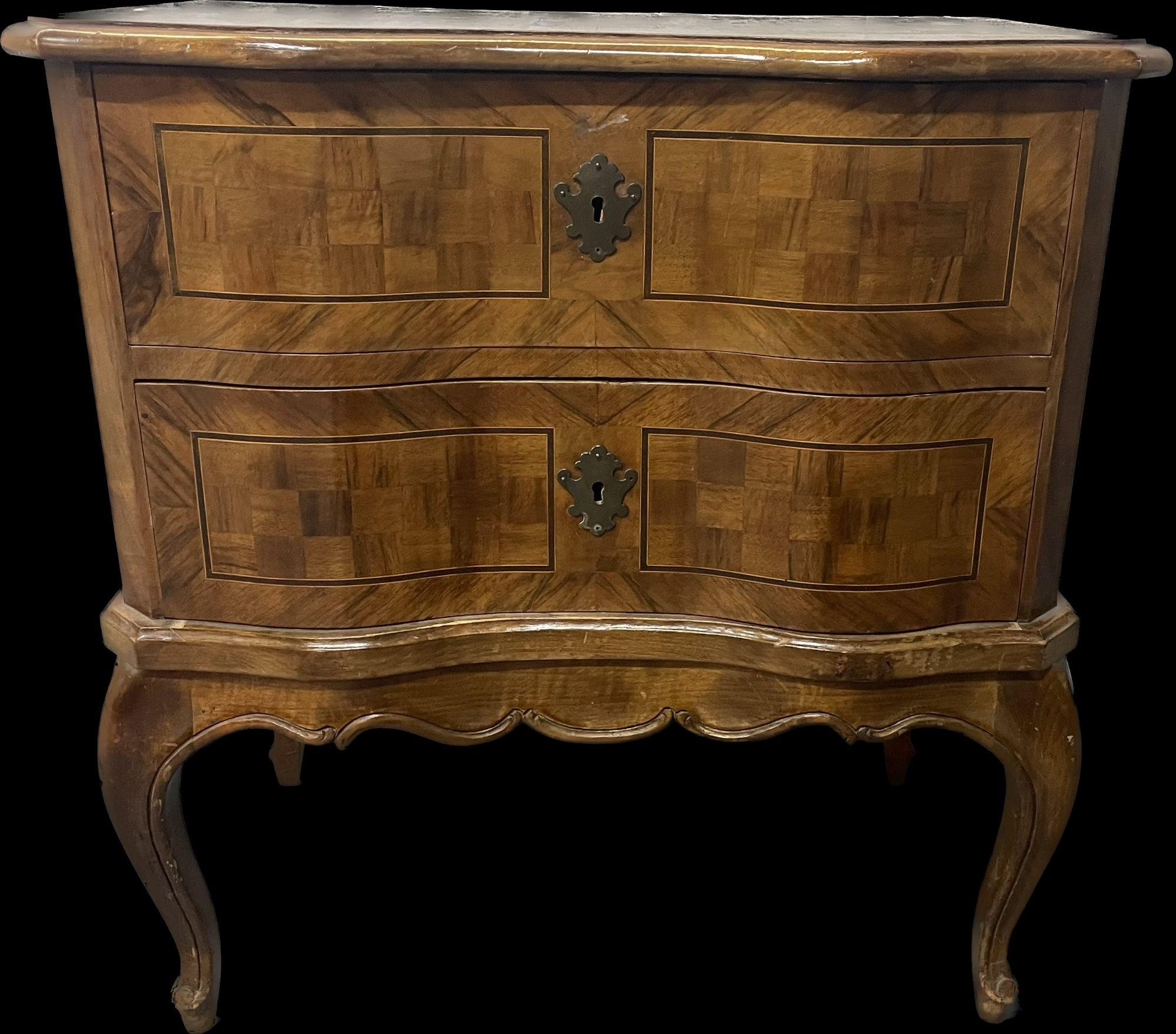 Regency Commode à 2 tiroirs, commode, table de nuit, parqueterie, Italie continentale du 19ème siècle en vente