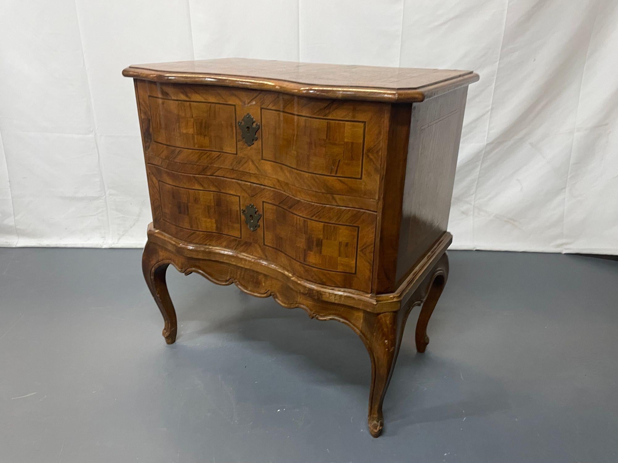 Wood Italian Continental 19th Century 2 Drawer Chest, Commode, Nightstand, Parquetry For Sale
